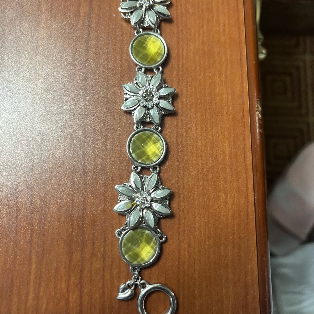 Floral Silver and Yellow Bracelet